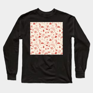 Mushroom and Moths Cottagecore Pattern Long Sleeve T-Shirt